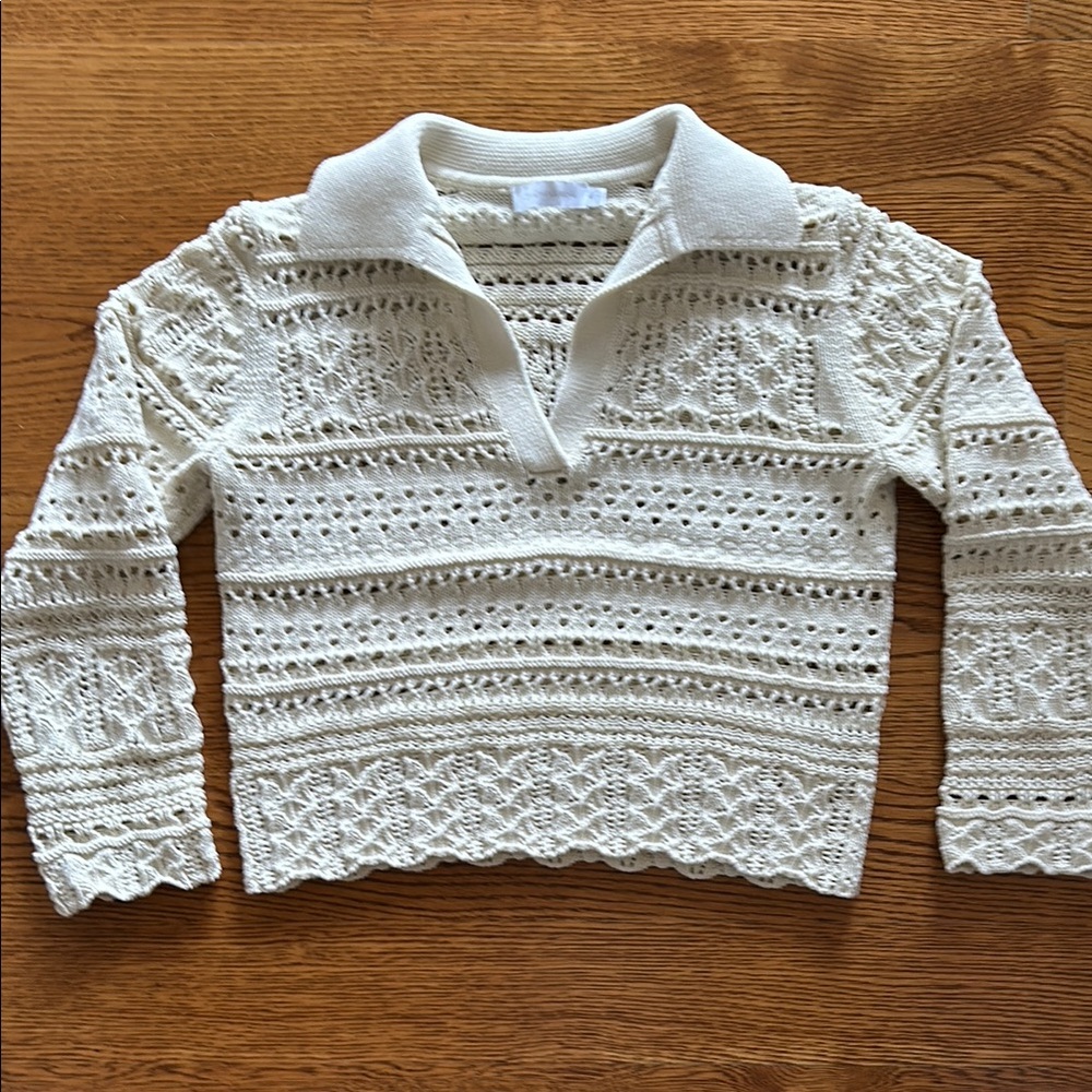 Jonathan Simkhai Cream Crochet Knit polo Sweater size small